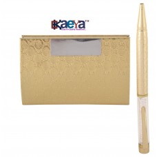 OkaeYa Gold Plated Office Set Corporate Gift Set Personalized Pen And Visiting Card Holder (15.5 cm x 19 cm x 3 cm,Gold, Pack of 2)